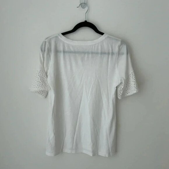 Talbots white top with lace sleeves cotton modal - Picture 5 of 8